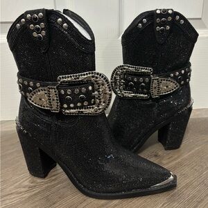 NWOB Dolls Kill / Club Exx Black Sharp Sheriff Shine Cowboy Boots